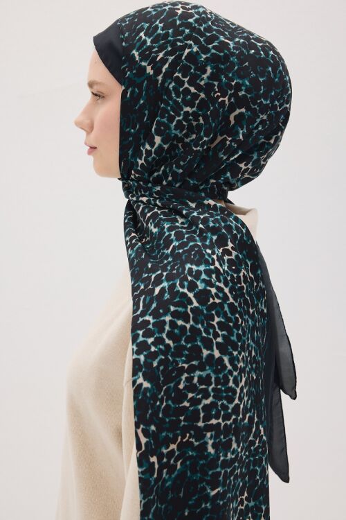 Lumier Leopar Desen - Petrol - Camellia Scarfs (1)
