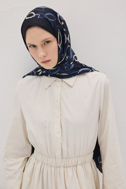 Lumier Nuance Desen - Lacivert - Camellia Scarfs (1)