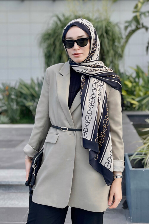 Lumier Zincir Desen - Bej/Siyah - Camellia Scarfs