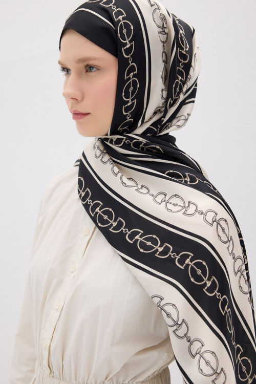 Lumier Zincir Desen - Ekru/Siyah - Camellia Scarfs