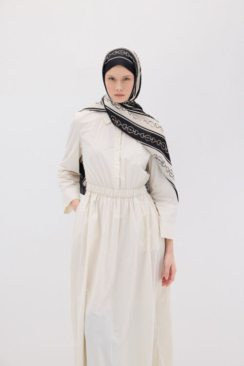 Lumier Zincir Desen - Ekru/Siyah - Camellia Scarfs (1)