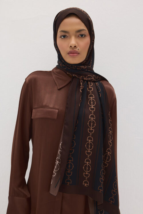 Lumier Zincir Desen - Kahve - Camellia Scarfs