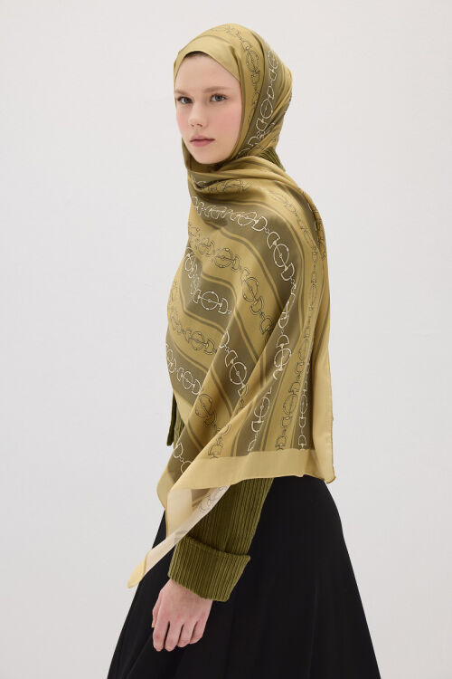 Lumier Zincir Desen - Yağ Yeşili - Camellia Scarfs (1)