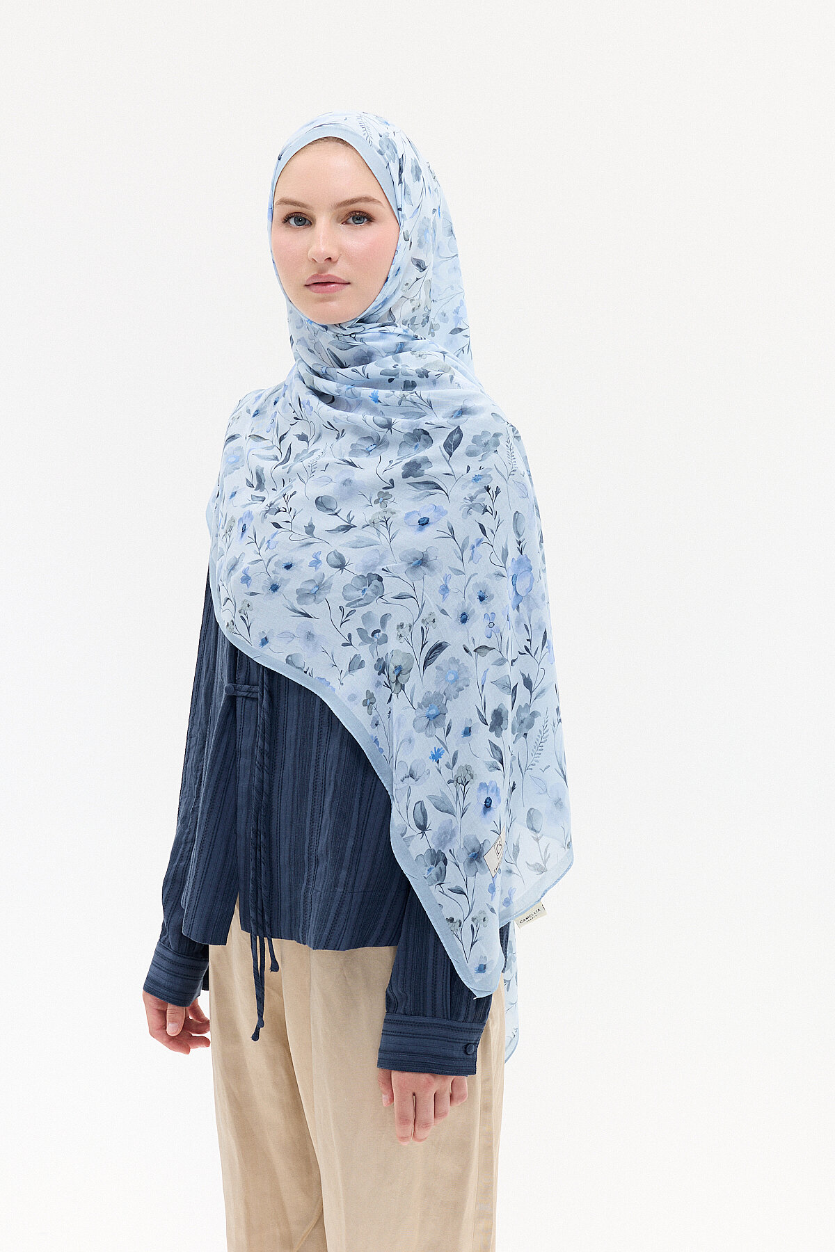 Lyra Rami Şal - Mavi - Camellia Scarfs (1)