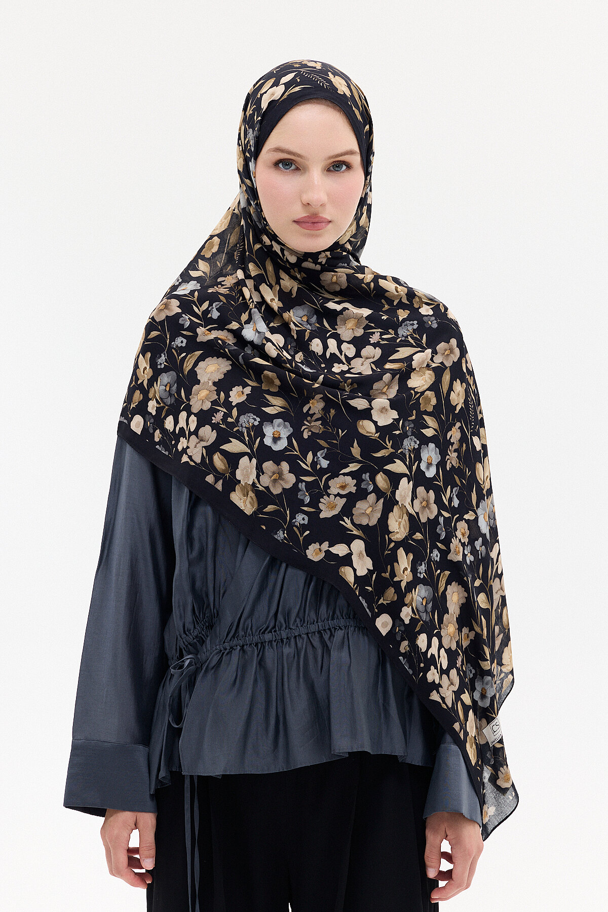 Lyra Rami Şal - Siyah-Bej - Camellia Scarfs