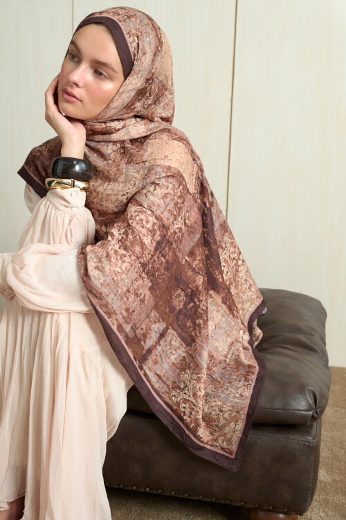 Mahzel Kraş Şal - Kahve - Camellia Scarfs (1)