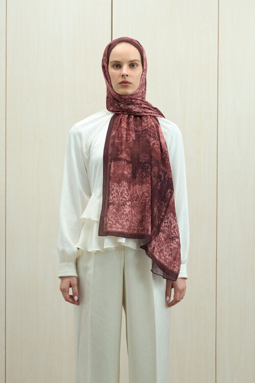 Mahzel Kraş Şal - Kahve Pudra - Camellia Scarfs