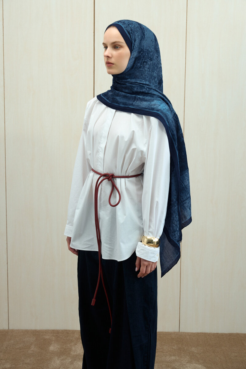 Mahzel Kraş Şal - Lacivert - 3