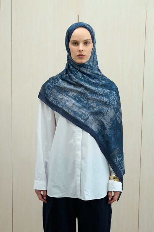 Mahzel Kraş Şal - Lacivert-Gri 
