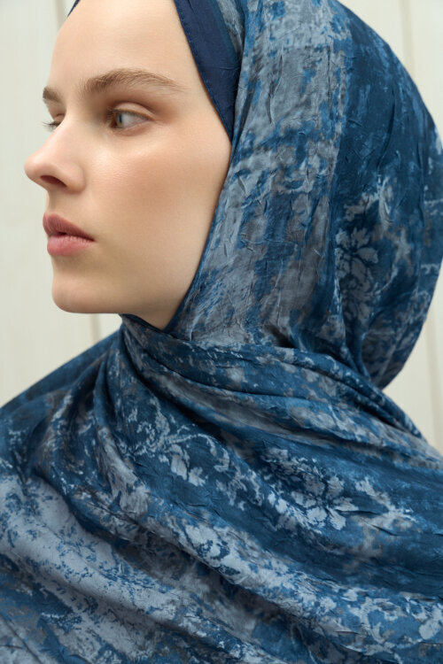 Mahzel Kraş Şal - Lacivert-Gri - Camellia Scarfs (1)