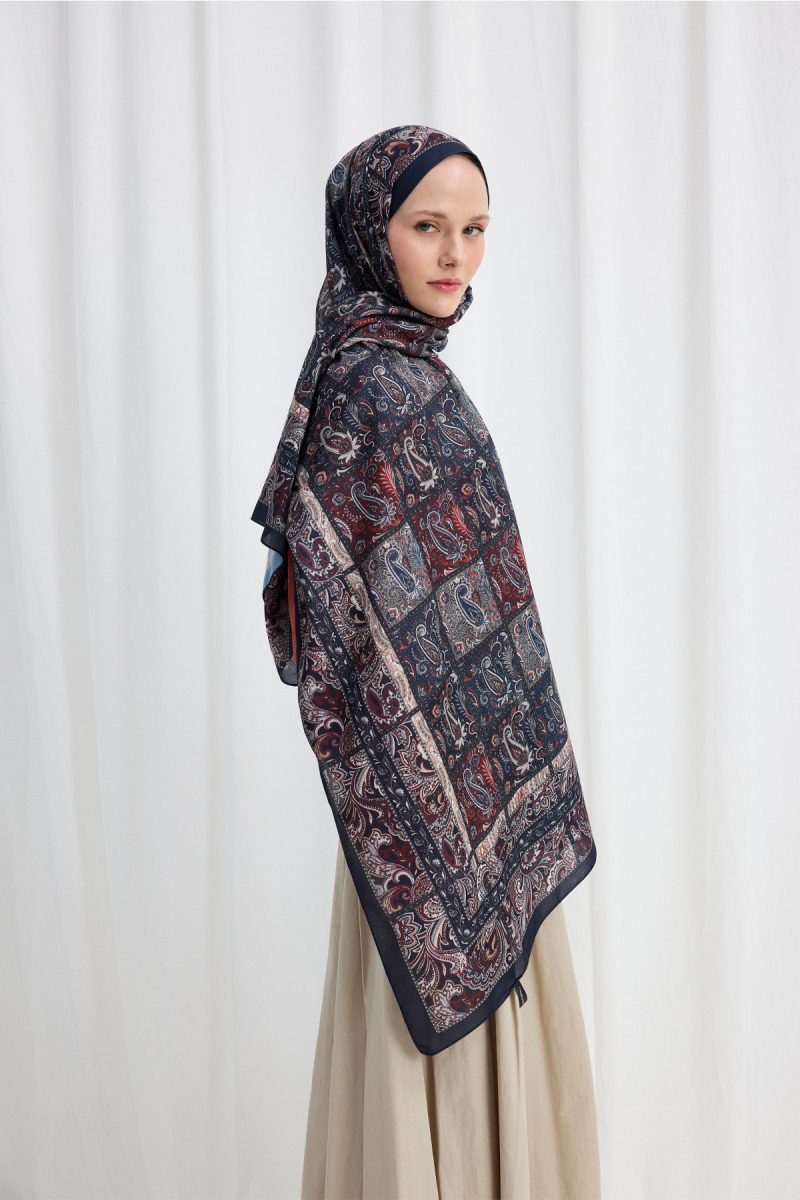 Marly Soft Şal - Lacivert - Bordo - 2