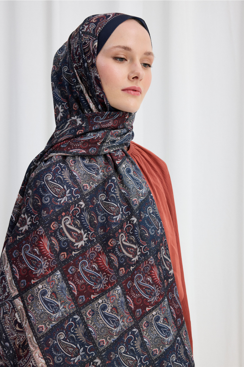 Marly Soft Şal - Lacivert - Bordo - 4