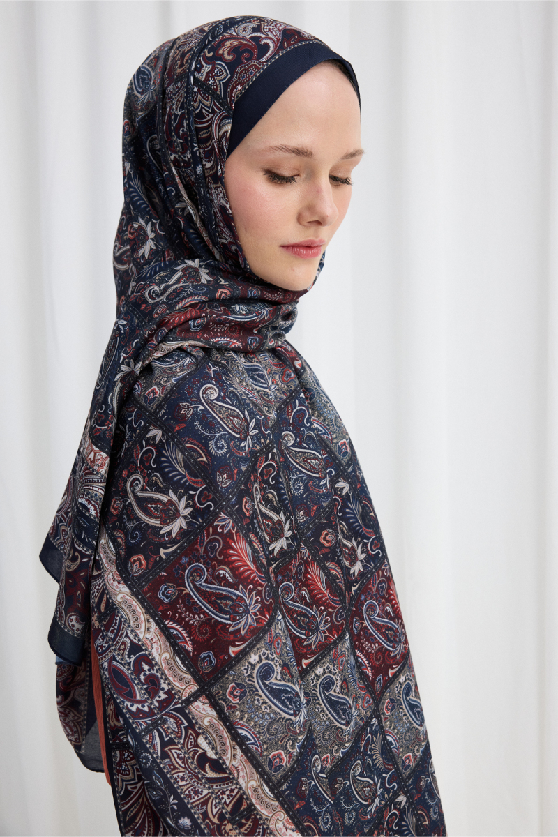 Marly Soft Şal - Lacivert - Bordo - 3