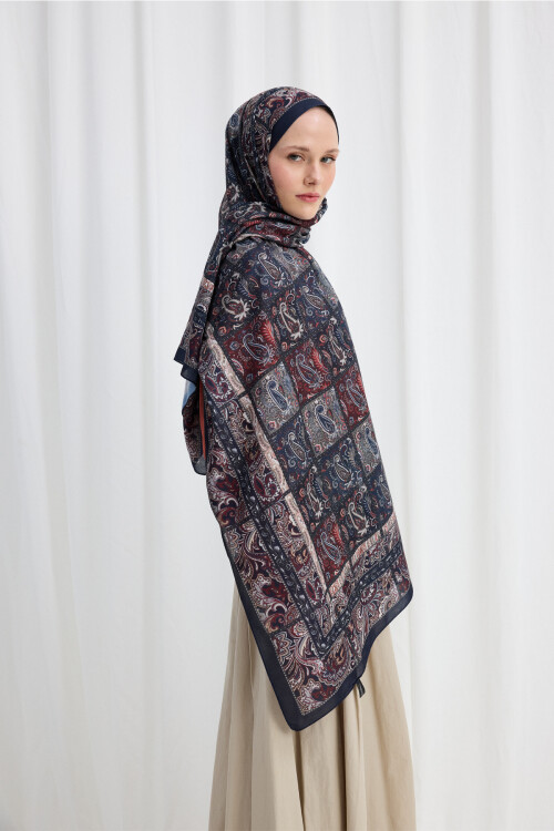 Marly Soft Şal - Lacivert - Bordo - Camellia Scarfs (1)