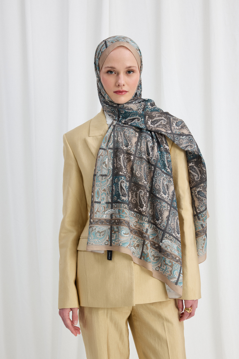 Marly Soft Şal - Mavi - Kahve - 2