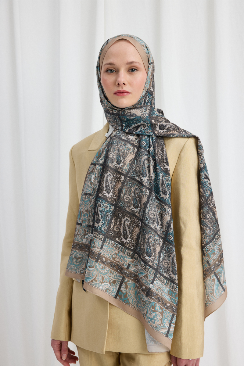 Marly Soft Şal - Mavi - Kahve - 1