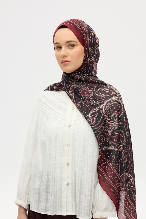 Marrakech Desen Şal - Bordo - Camellia Scarfs (1)
