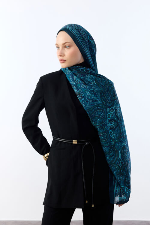 Marrakech Desen Şal - Turkuaz - Camellia Scarfs (1)