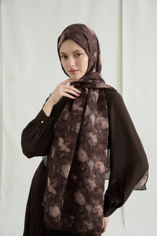 Merry Müslin Şal - Acı Kahve - Camellia Scarfs (1)