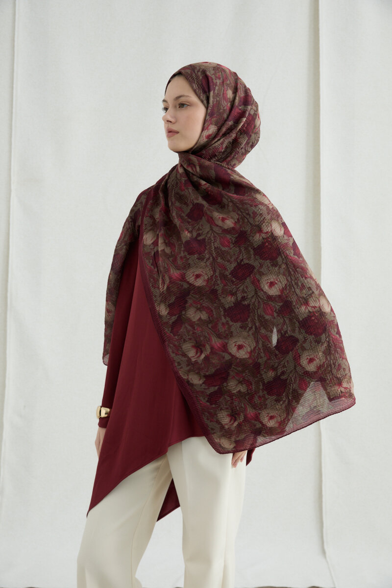 Merry Müslin Şal - Bordo - 3