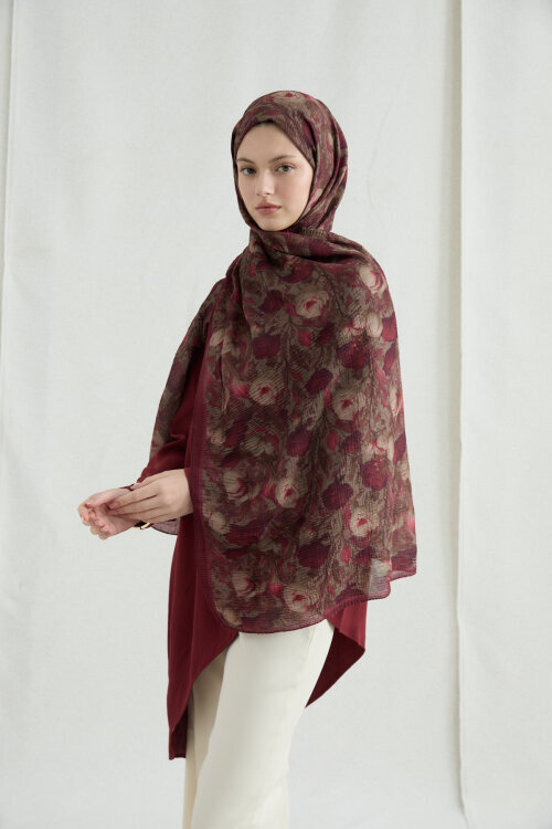 Merry Müslin Şal - Bordo - Camellia Scarfs (1)