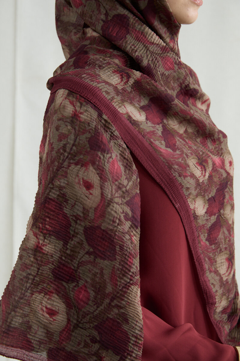 Merry Müslin Şal - Bordo - 5