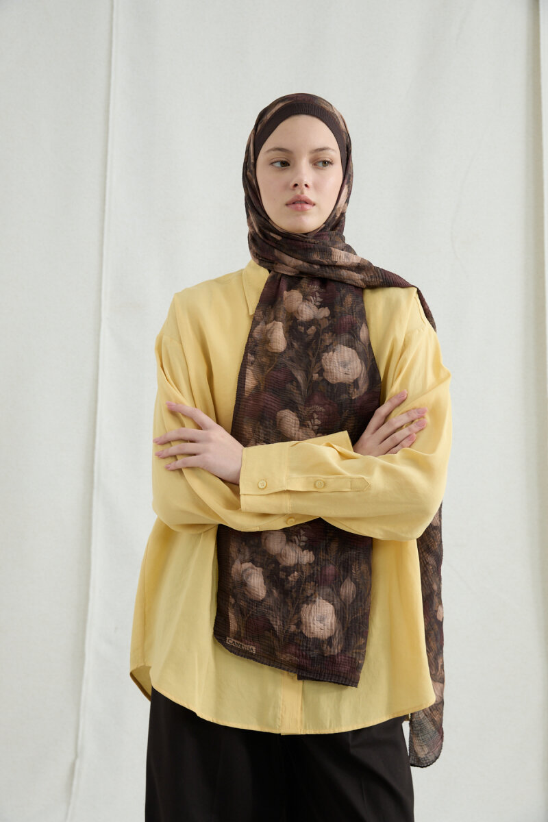 Merry Müslin Şal - Kahve - 1