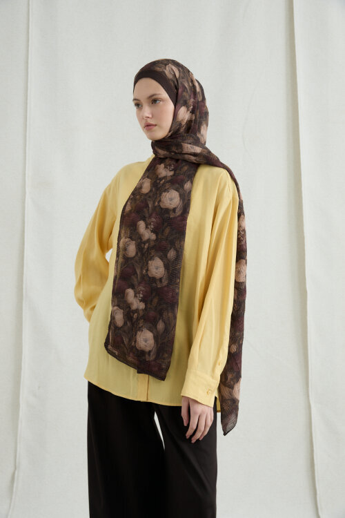 Merry Müslin Şal - Kahve - Camellia Scarfs (1)