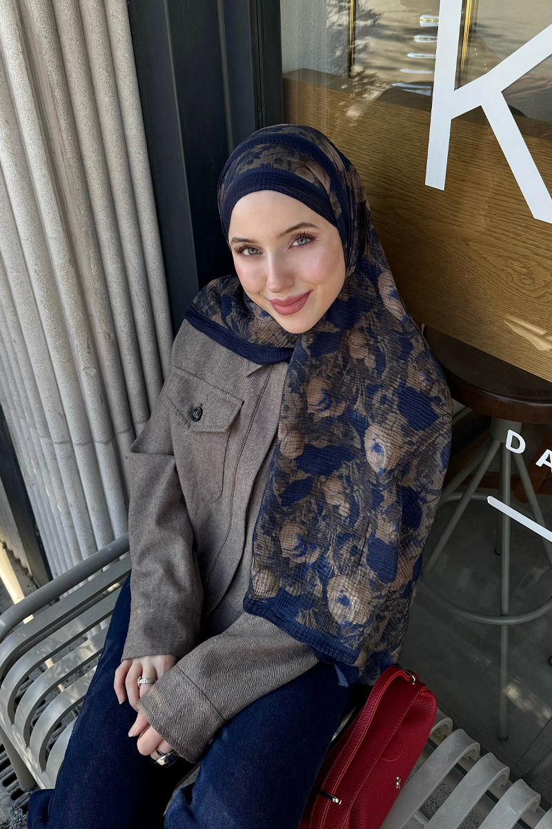 Merry Müslin Şal - Lacivert - 3