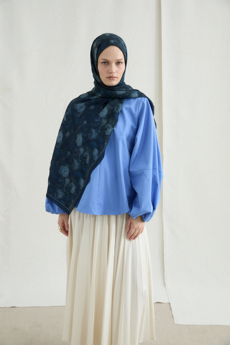 Merry Müslin Şal - Petrol Mavisi - 1
