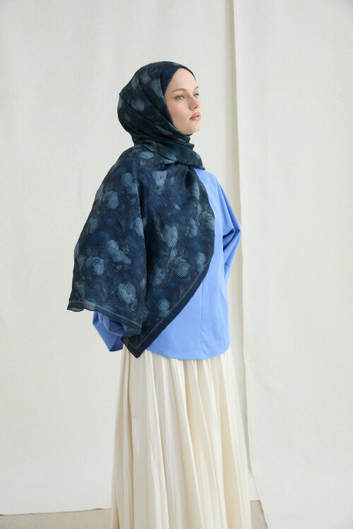 Merry Müslin Şal - Petrol Mavisi - Camellia Scarfs (1)