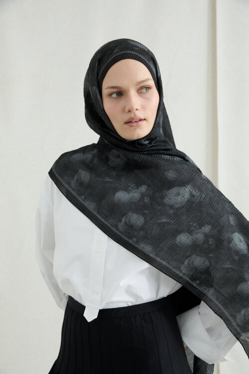 Merry Müslin Şal - Siyah - Camellia Scarfs (1)