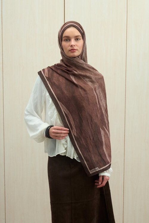 Meyus Kraş Şal - Kahve - Camellia Scarfs