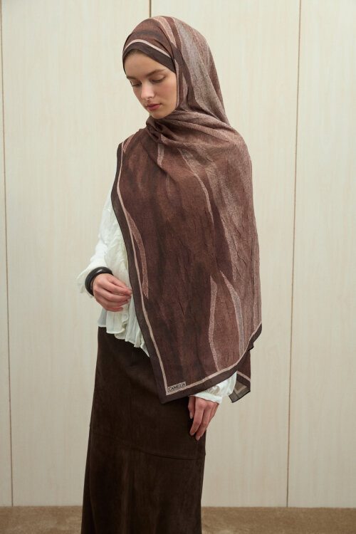 Meyus Kraş Şal - Kahve - Camellia Scarfs (1)