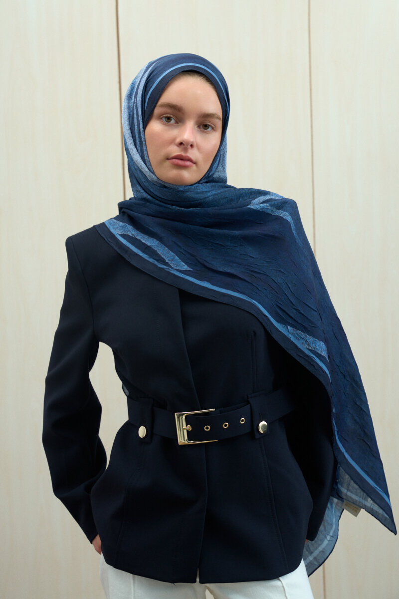 Meyus Kraş Şal - Lacivert - 1