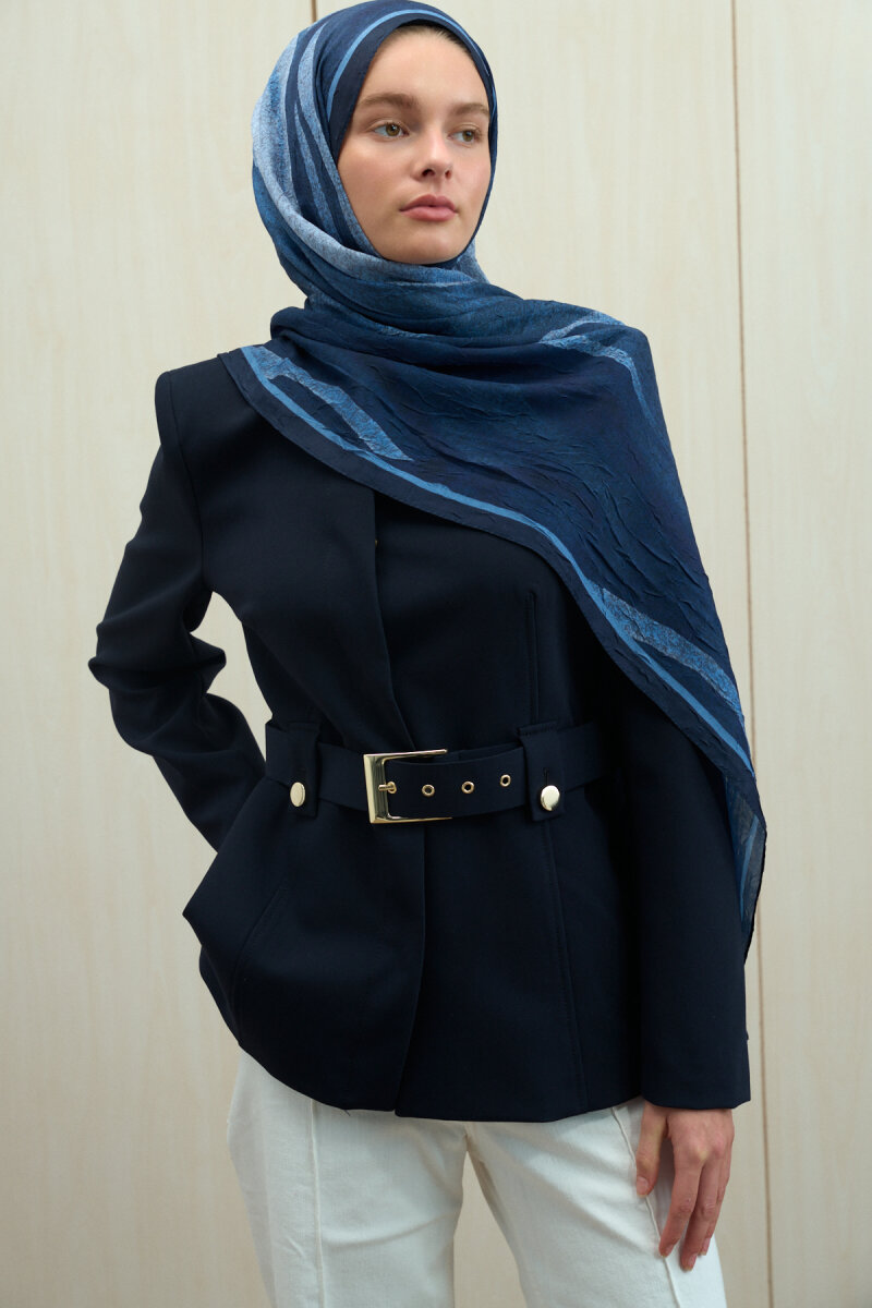 Meyus Kraş Şal - Lacivert - 2