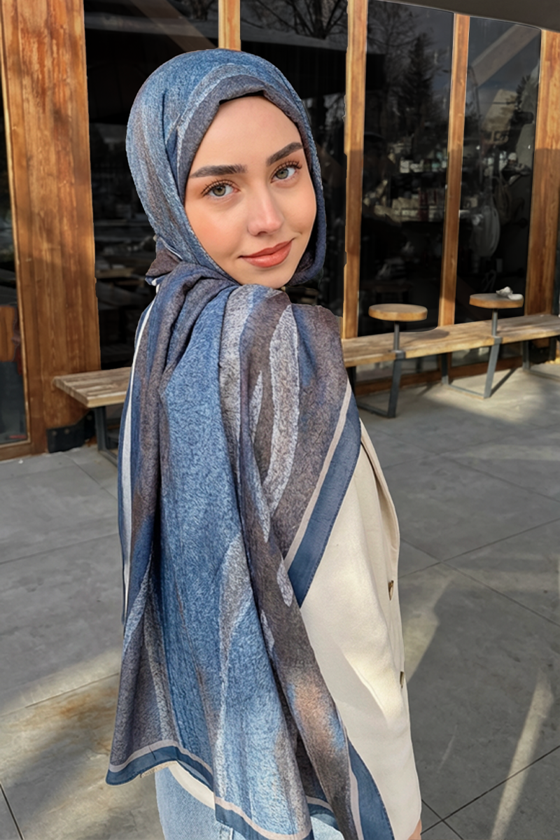 Meyus Kraş Şal - Lacivert Kahve - 2