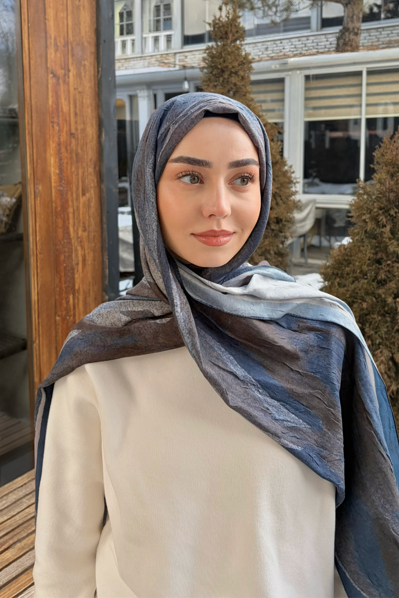 Meyus Kraş Şal - Lacivert Kahve - 1