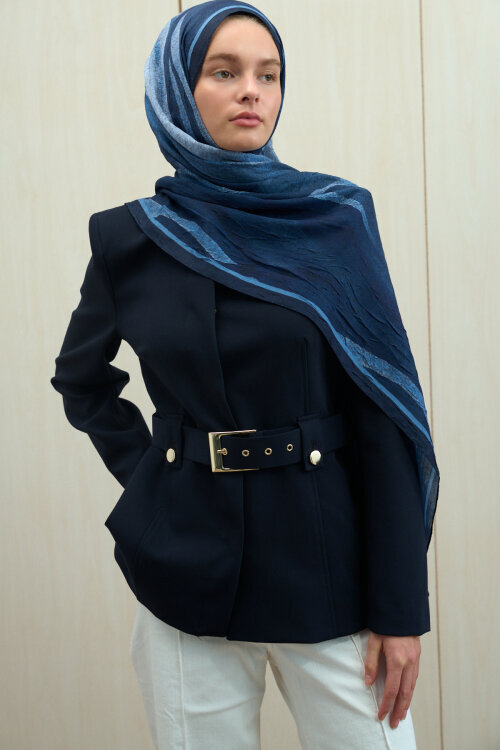 Meyus Kraş Şal - Lacivert - Camellia Scarfs (1)