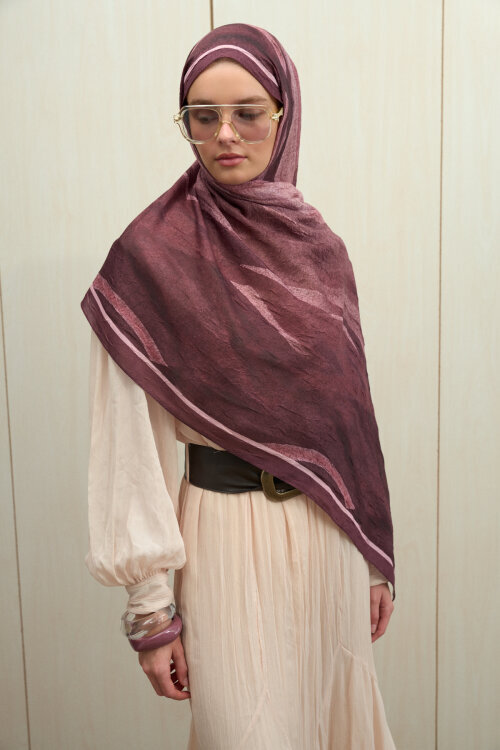 Meyus Kraş Şal - Mürdüm - Camellia Scarfs (1)