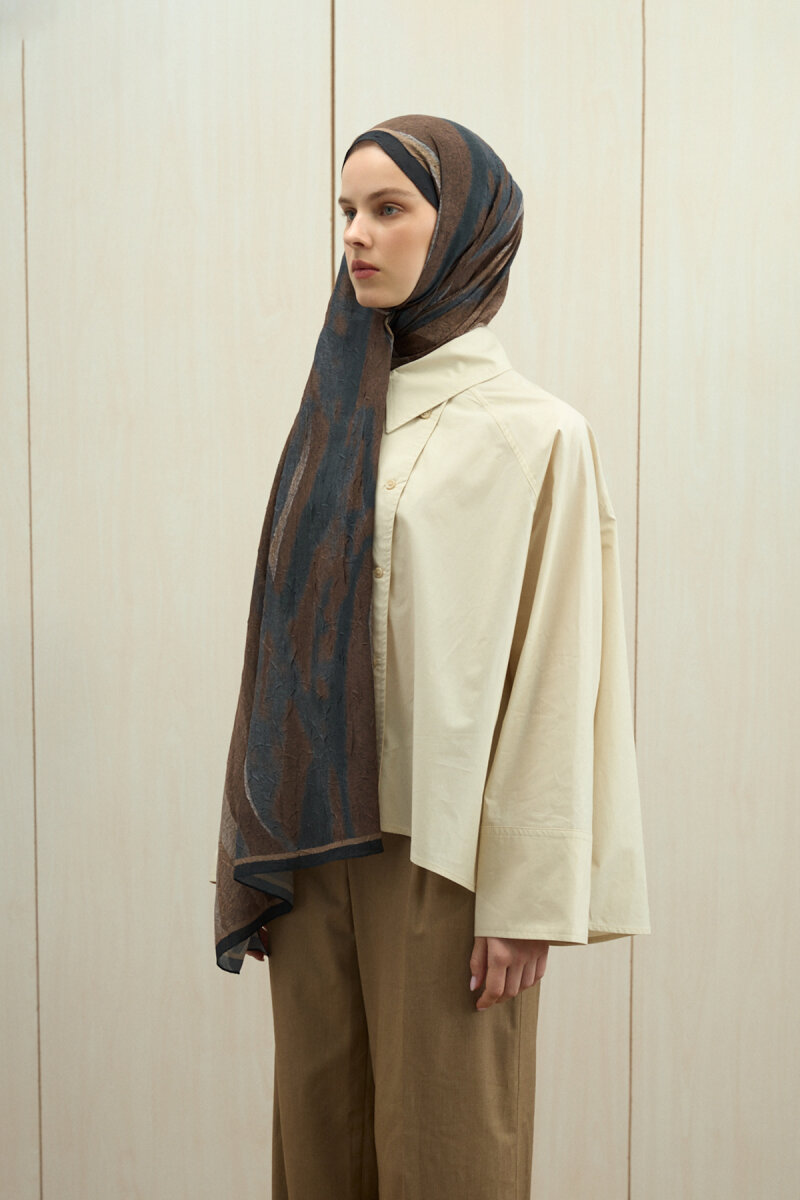 Meyus Kraş Şal - Siyah-Bej - 1