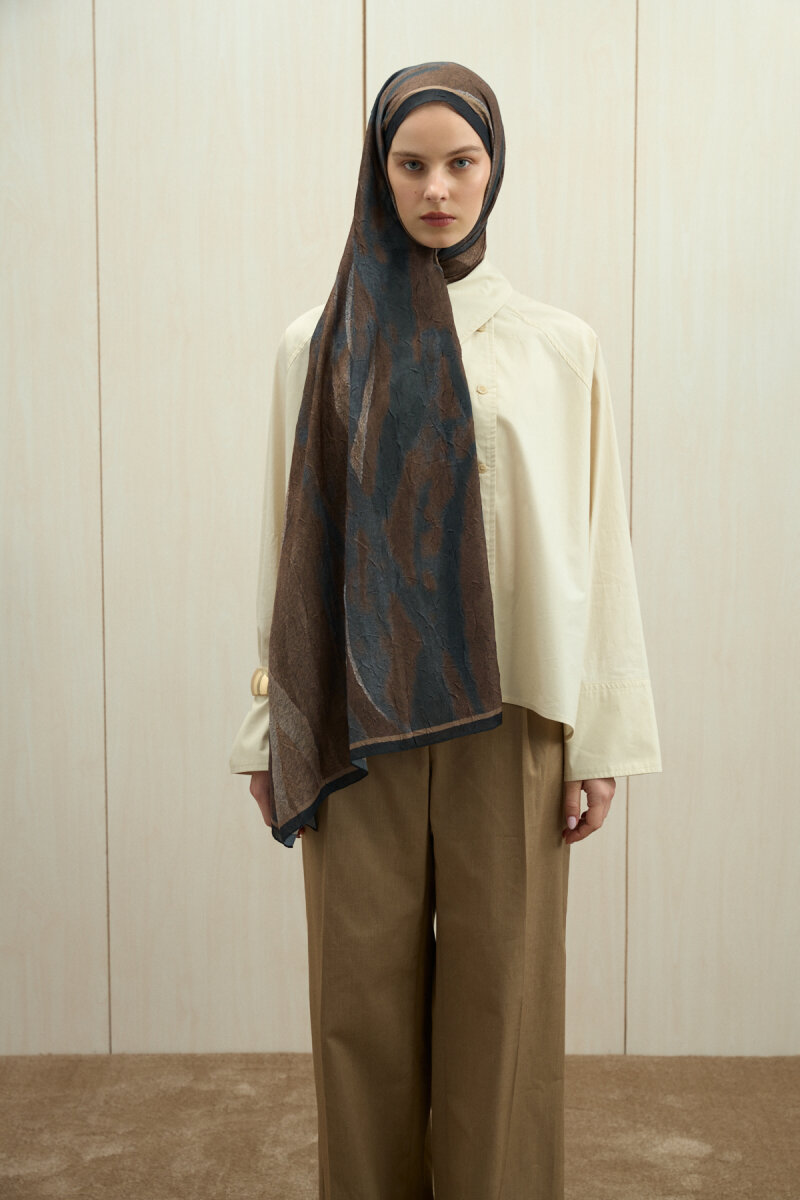 Meyus Kraş Şal - Siyah-Bej - 4