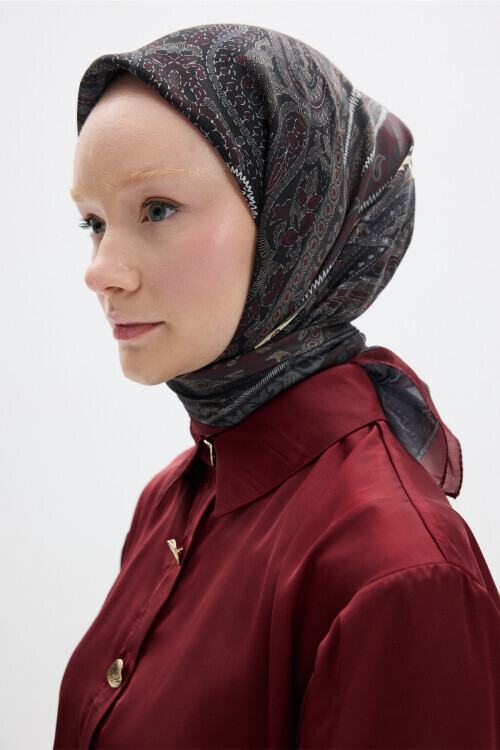 Milano Desen Soft Eşarp - Bordo Siyah - Camellia Scarfs