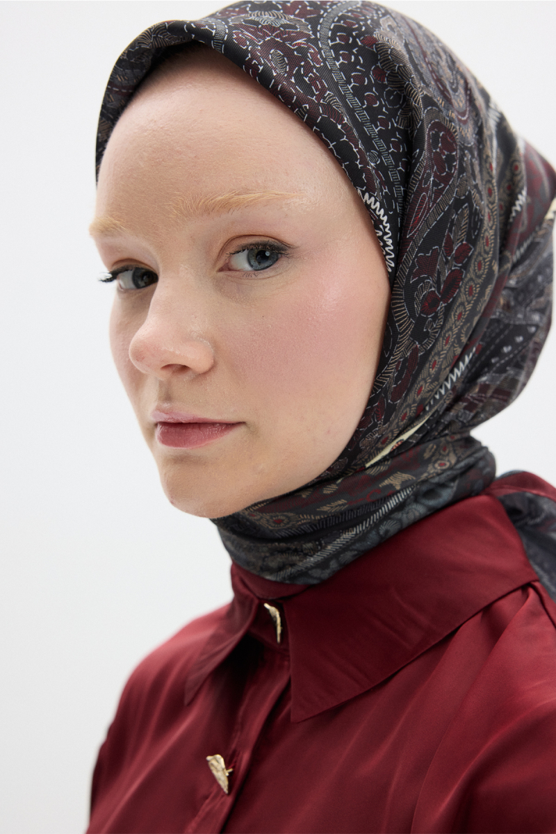 Milano Desen Soft Eşarp - Bordo Siyah - 4