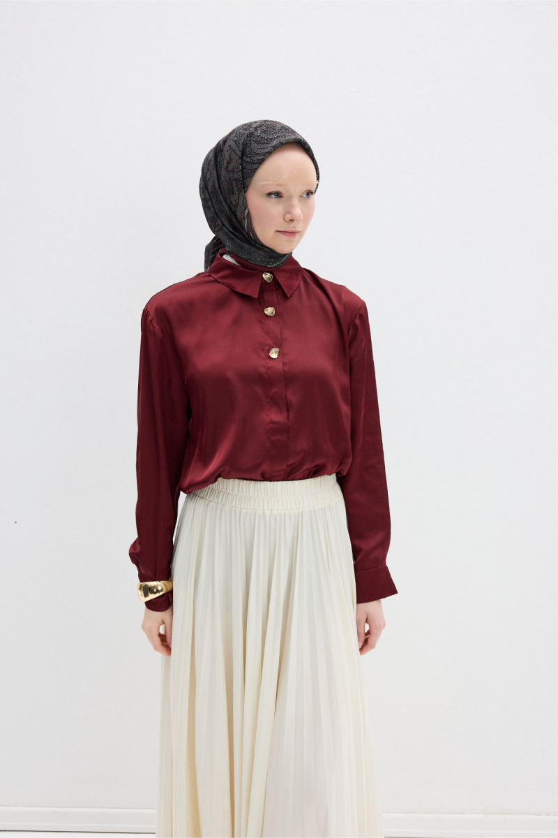 Milano Desen Soft Eşarp - Bordo Siyah - 3