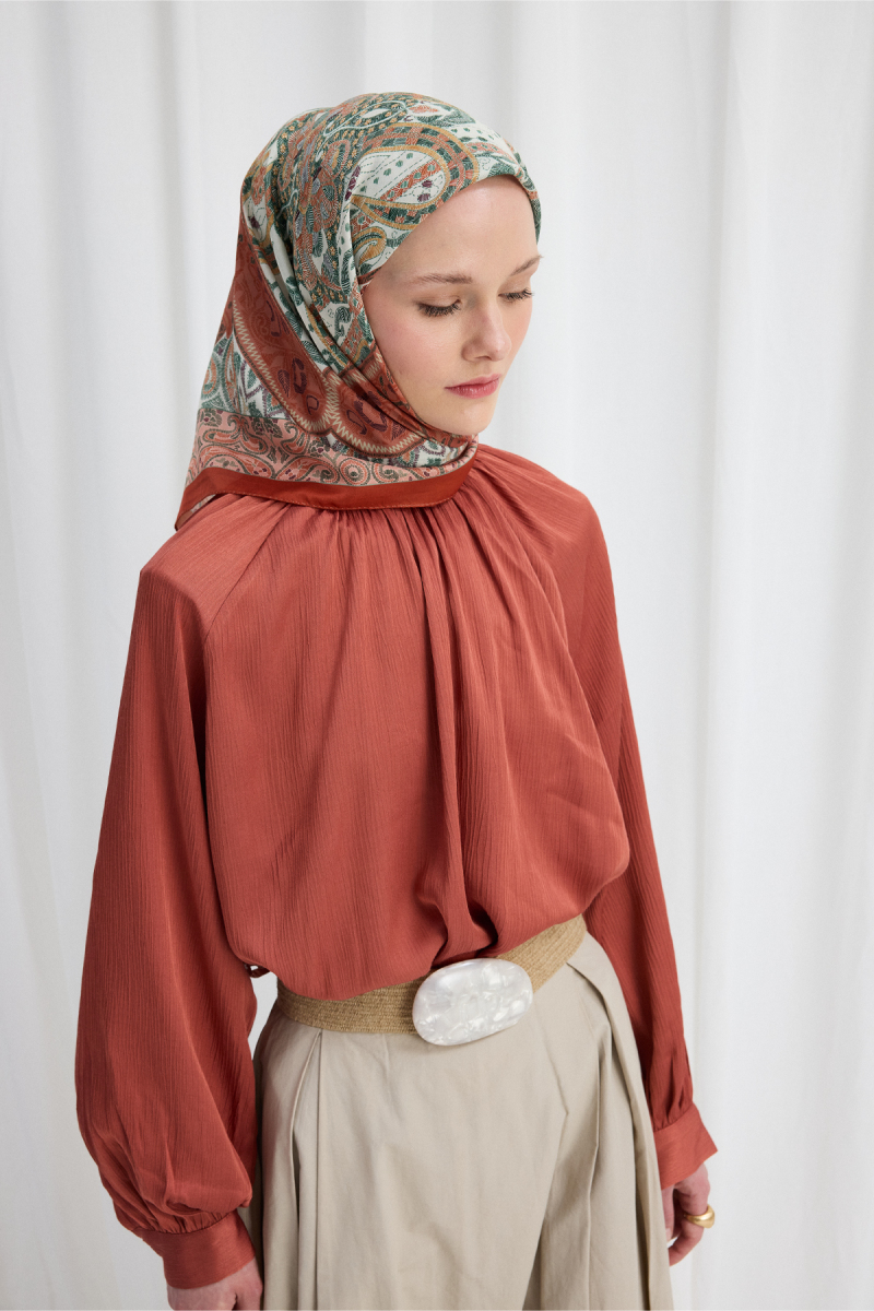 Milano Desen Soft Eşarp - Kiremit - 1