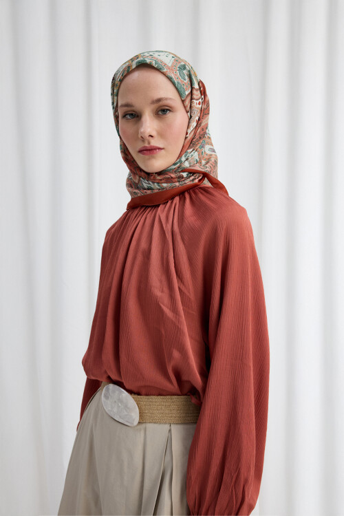 Milano Desen Soft Eşarp - Kiremit - Camellia Scarfs (1)
