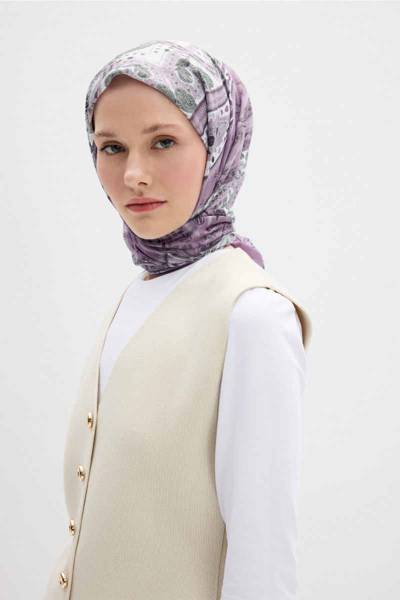 Milano Desen Soft Eşarp - Mor - 3