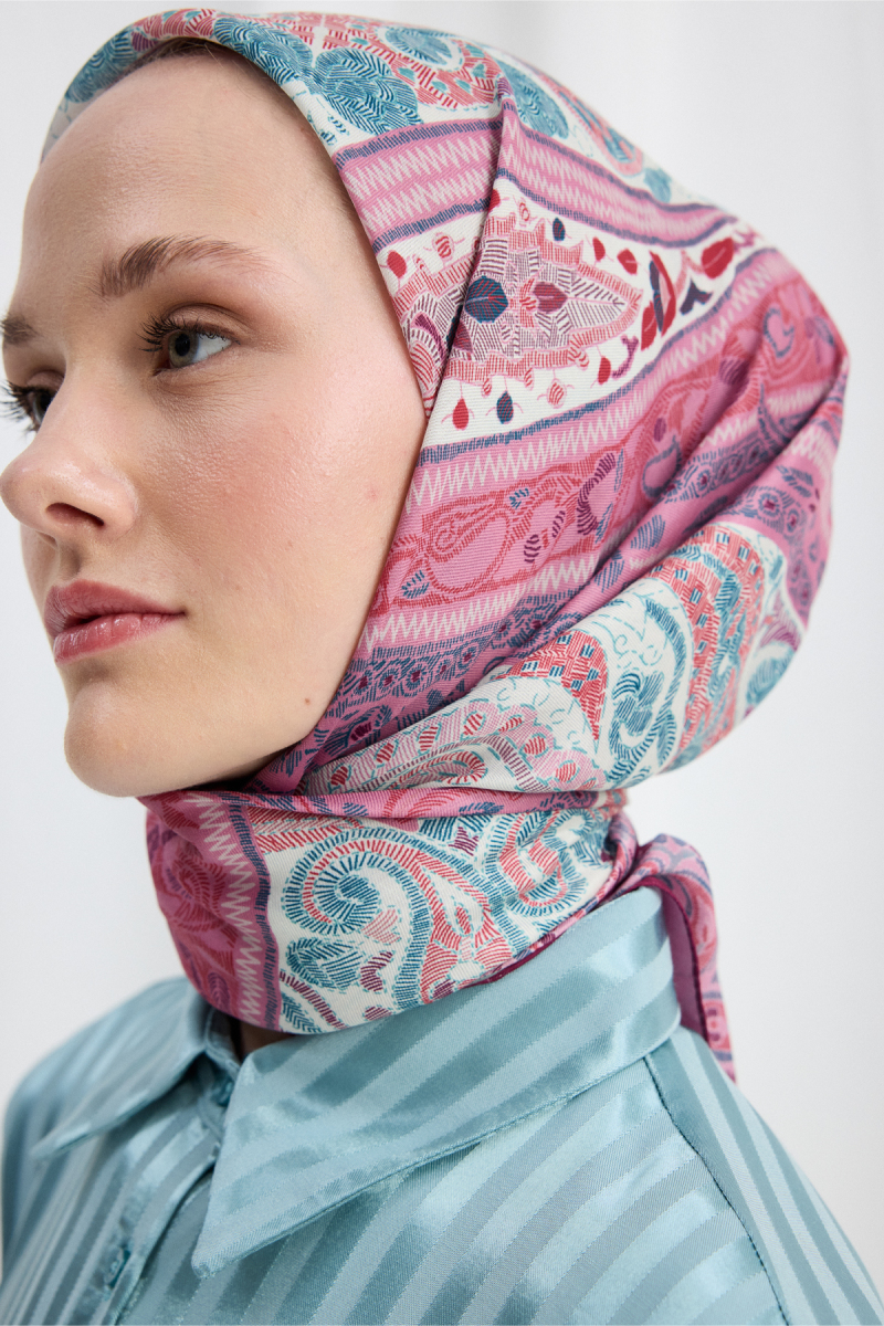 Milano Desen Soft Eşarp - Pembe Mavi - 3