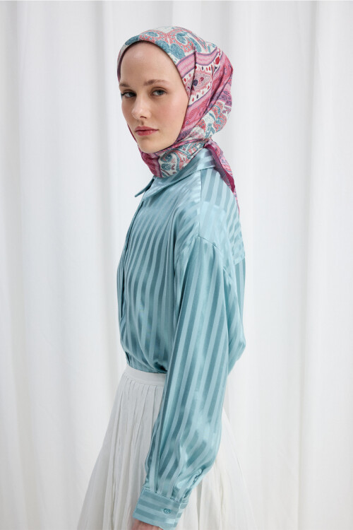 Milano Desen Soft Eşarp - Pembe Mavi 